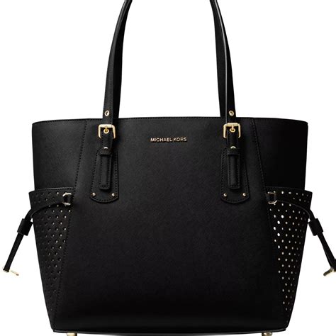 michael michael kors handbag signature patent east west tote black|Michael Kors black canvas tote.